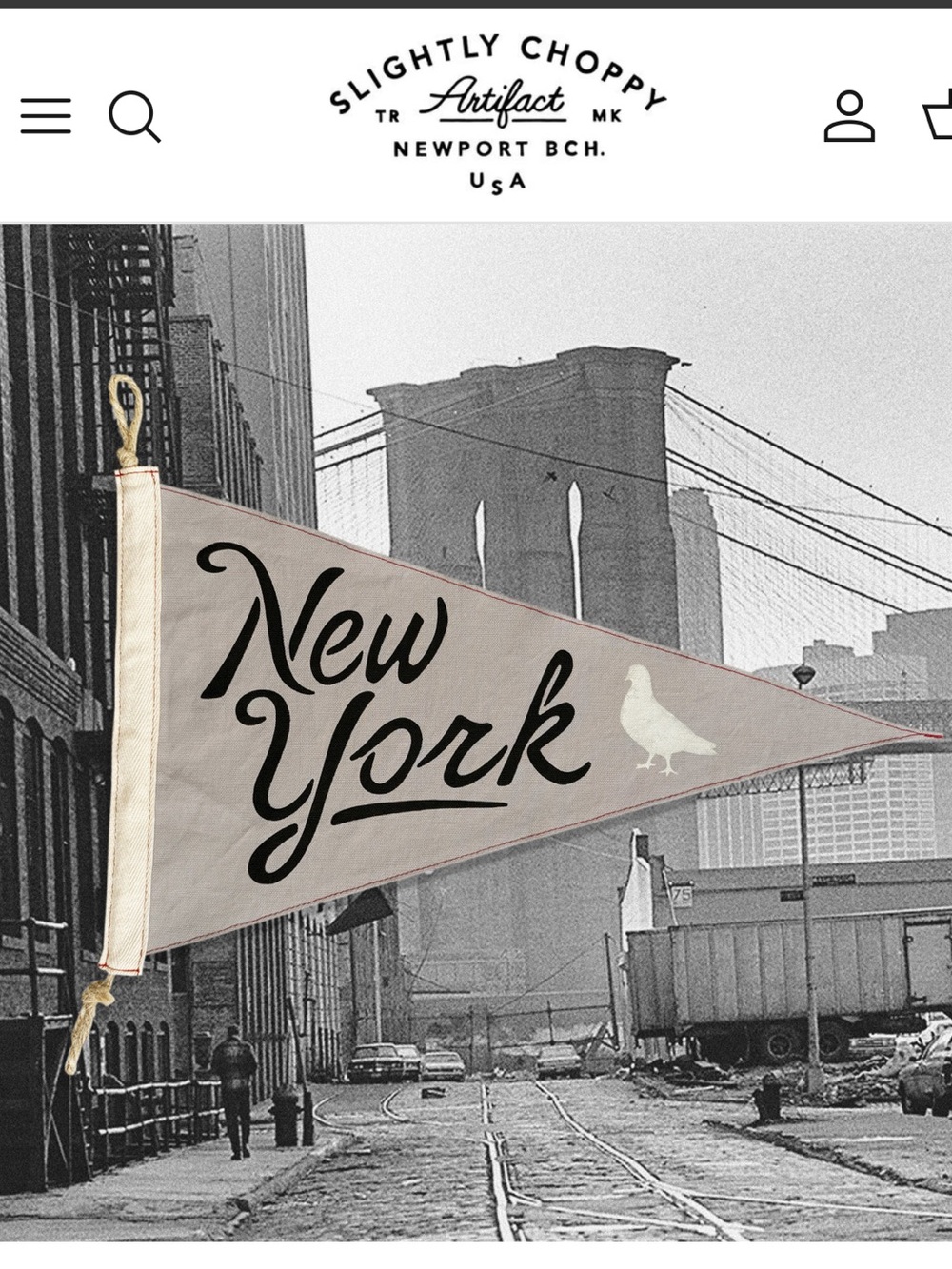 Slightly Choppy New York Pennant Flag - Beige with Black Script